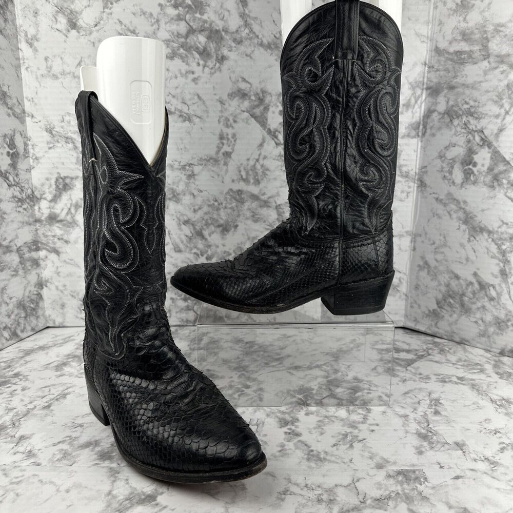 Dan Post Mens Exotic Python Snakeskin Cowboy Western Boots Size 8.5 EW Black